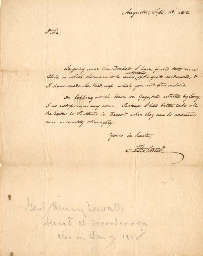 General Henry Sewall signed letter